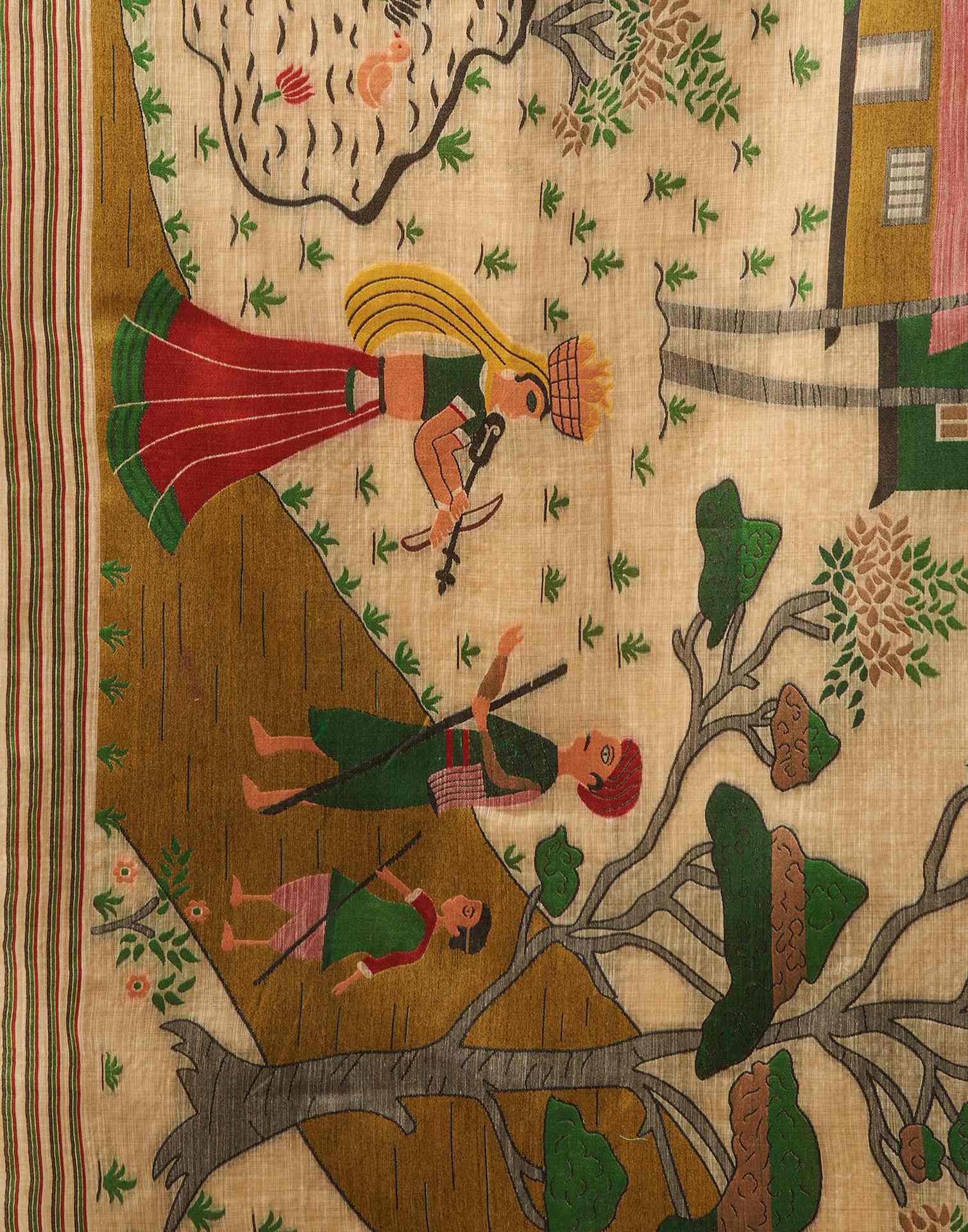 Beige Chanderi Woven Saree