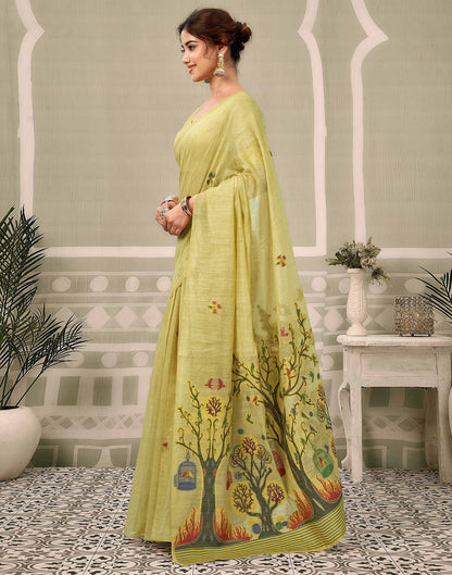 Beige Chanderi Woven Saree