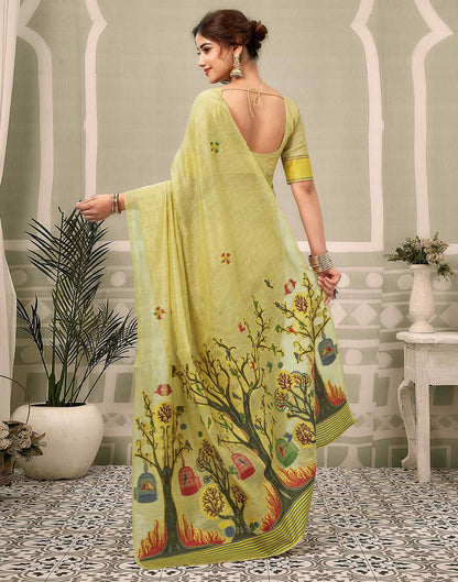 Beige Chanderi Woven Saree