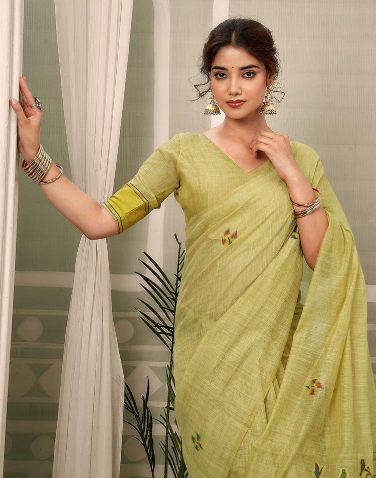 Beige Chanderi Woven Saree