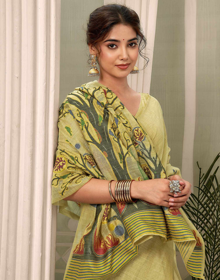 Beige Chanderi Woven Saree