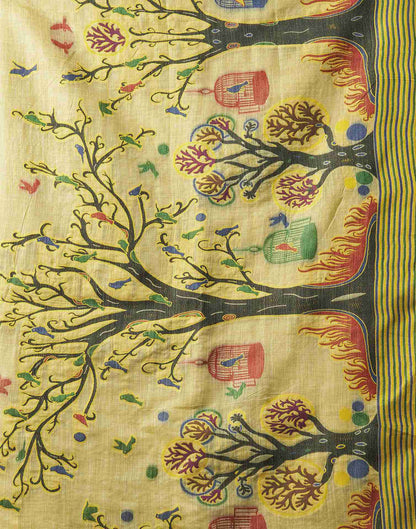 Beige Chanderi Woven Saree