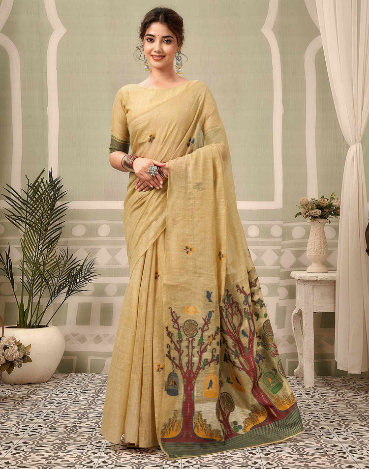 Light Lime Yellow Chanderi Woven Saree