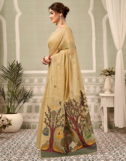 Light Lime Yellow Chanderi Woven Saree