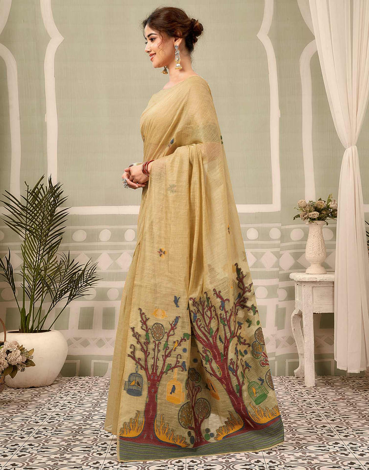 Light Lime Yellow Chanderi Woven Saree