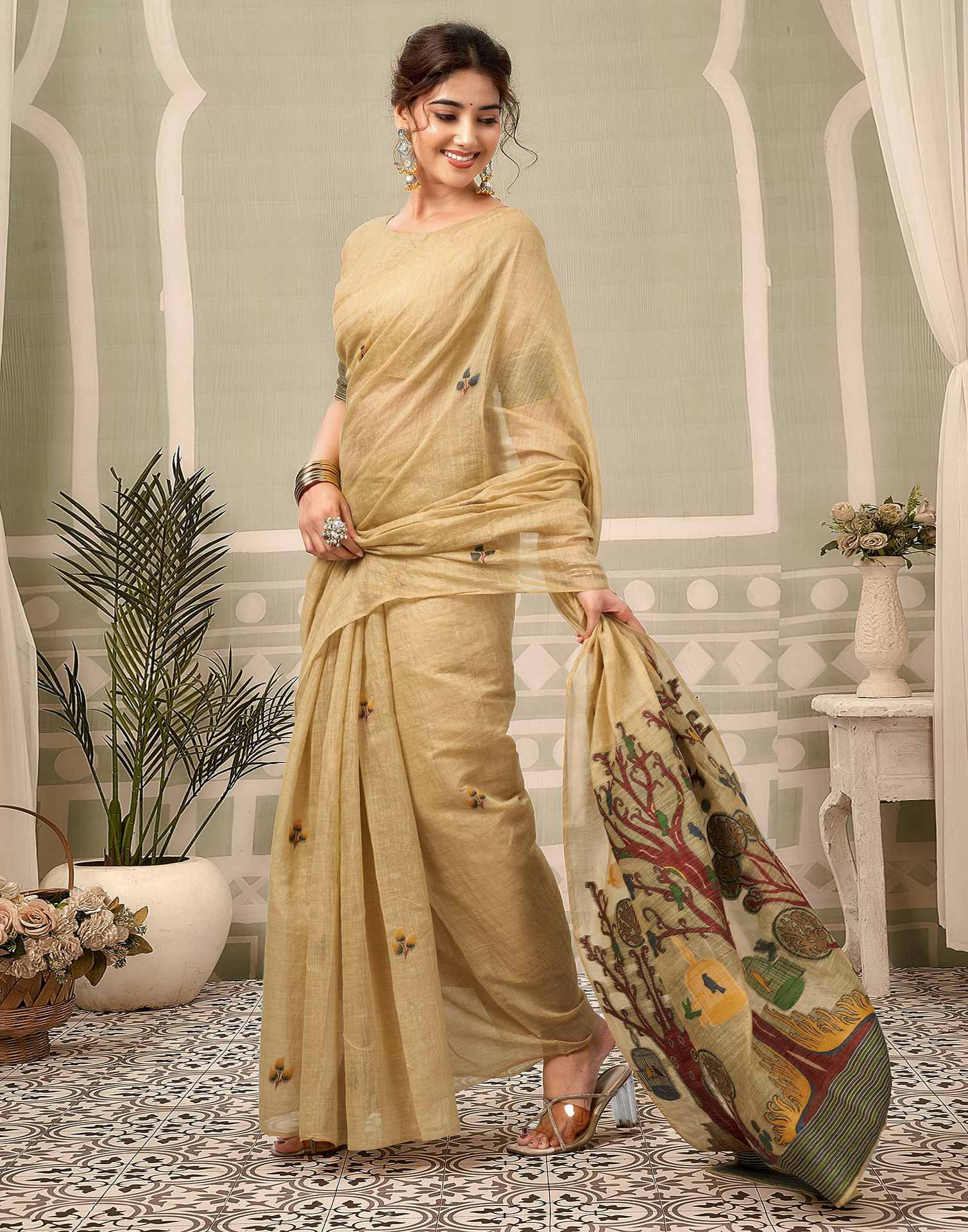 Light Lime Yellow Chanderi Woven Saree