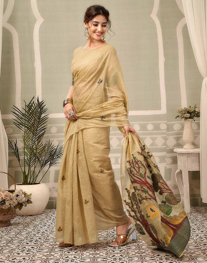 Light Lime Yellow Chanderi Woven Saree