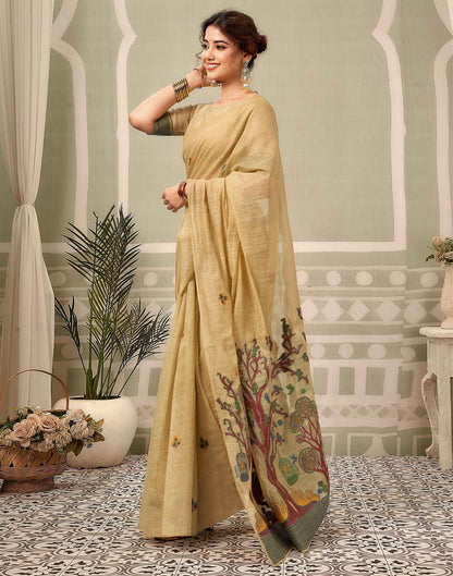 Light Lime Yellow Chanderi Woven Saree