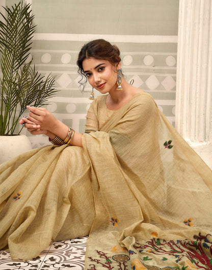 Light Lime Yellow Chanderi Woven Saree
