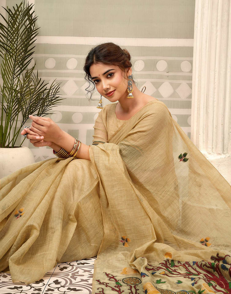 Light Lime Yellow Chanderi Woven Saree