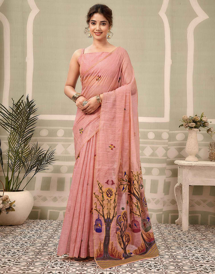 Rose Pink Chanderi Woven Saree