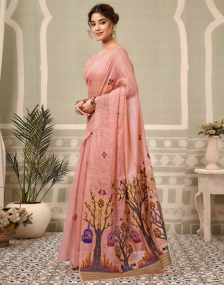 Rose Pink Chanderi Woven Saree