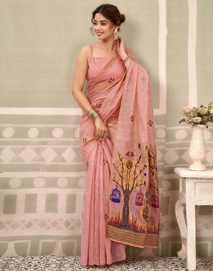 Rose Pink Chanderi Woven Saree