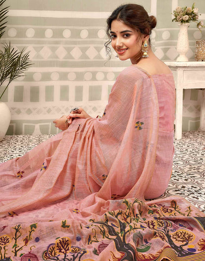 Rose Pink Chanderi Woven Saree
