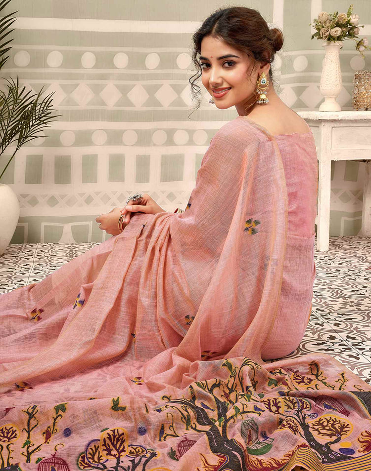 Rose Pink Chanderi Woven Saree