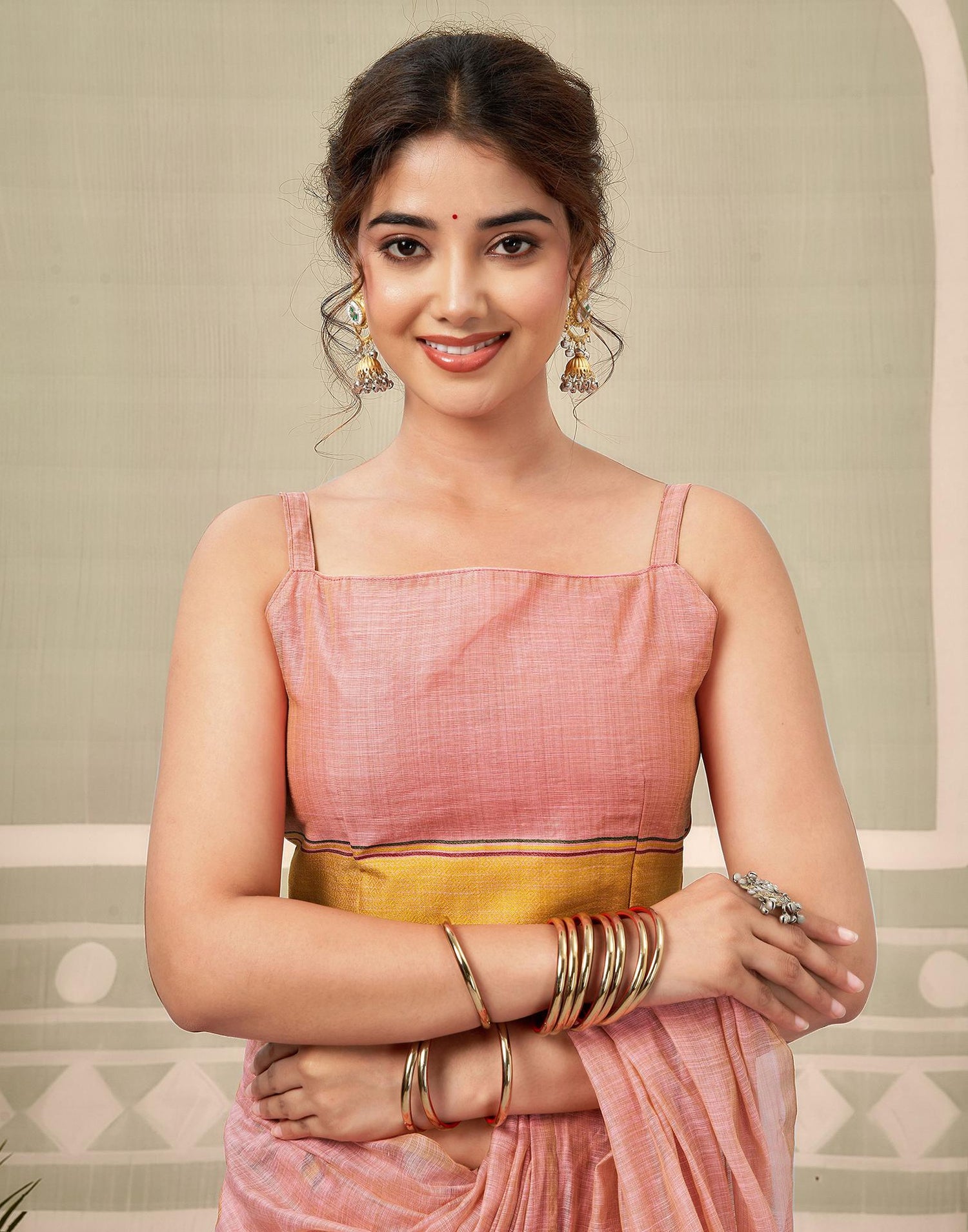 Rose Pink Chanderi Woven Saree