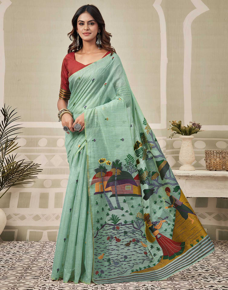 Dusty Mint Blue Chanderi Woven Saree