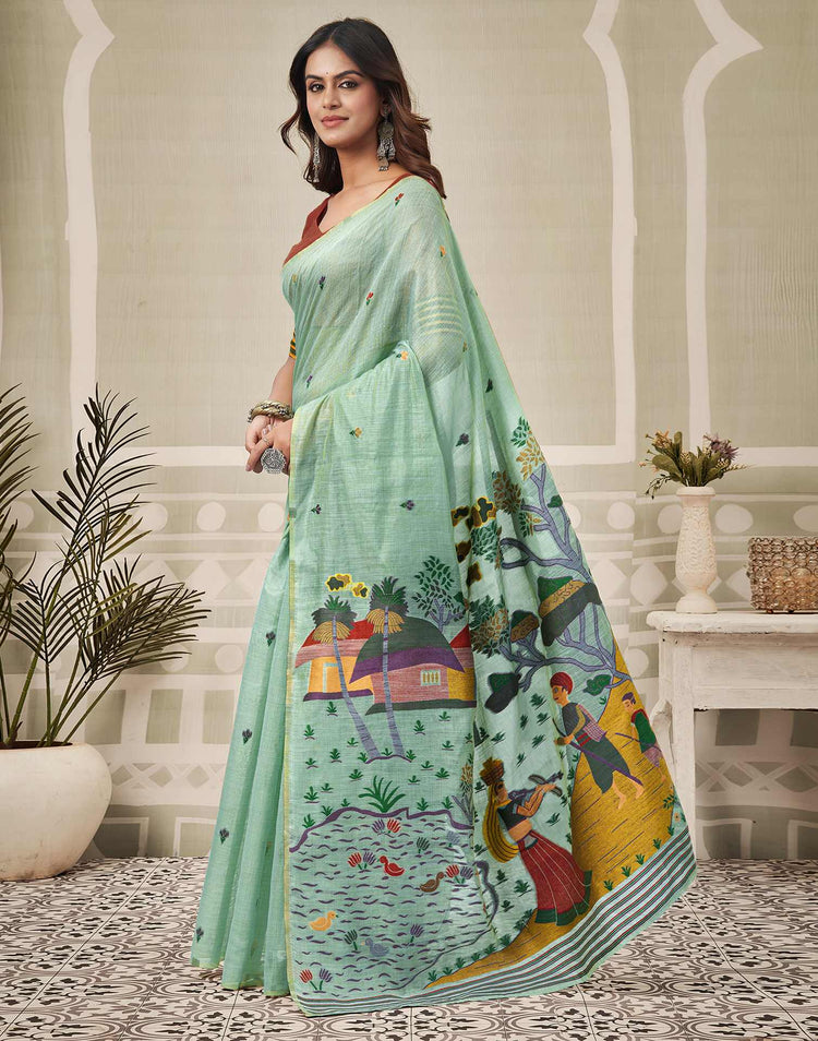 Dusty Mint Blue Chanderi Woven Saree