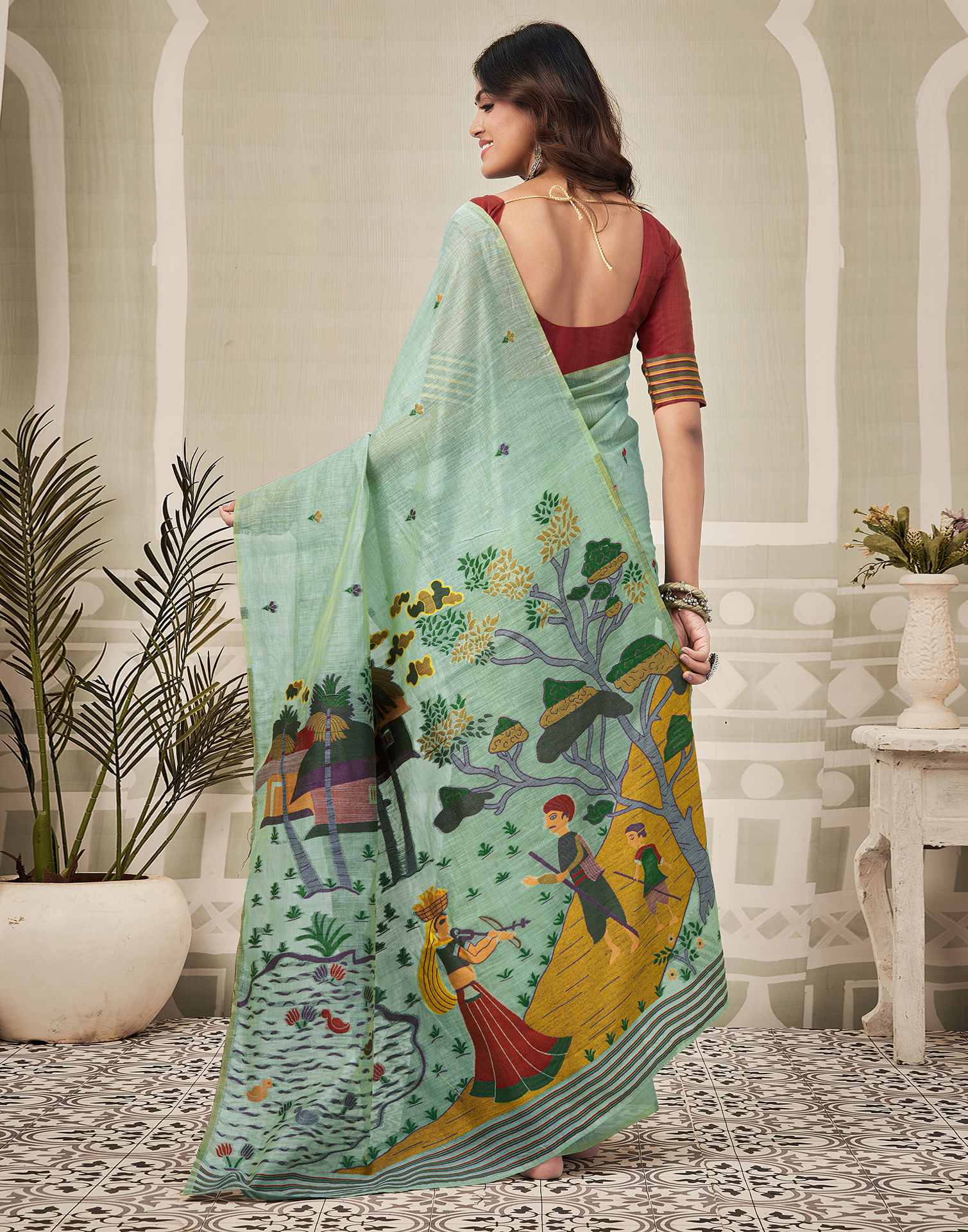 Dusty Mint Blue Chanderi Woven Saree