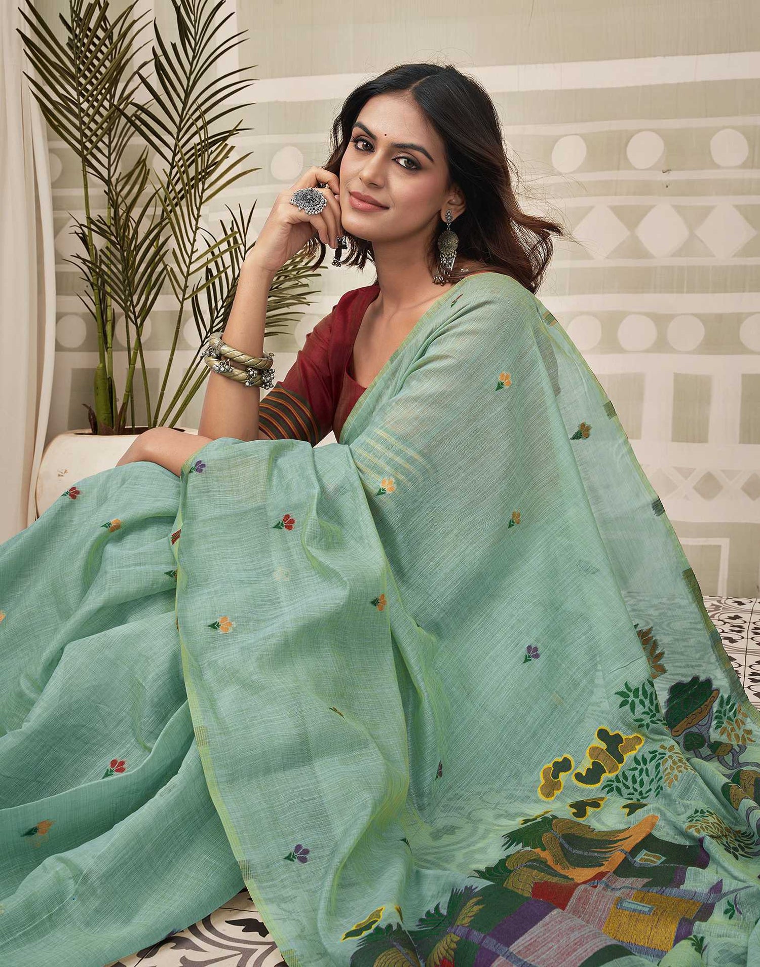 Dusty Mint Blue Chanderi Woven Saree