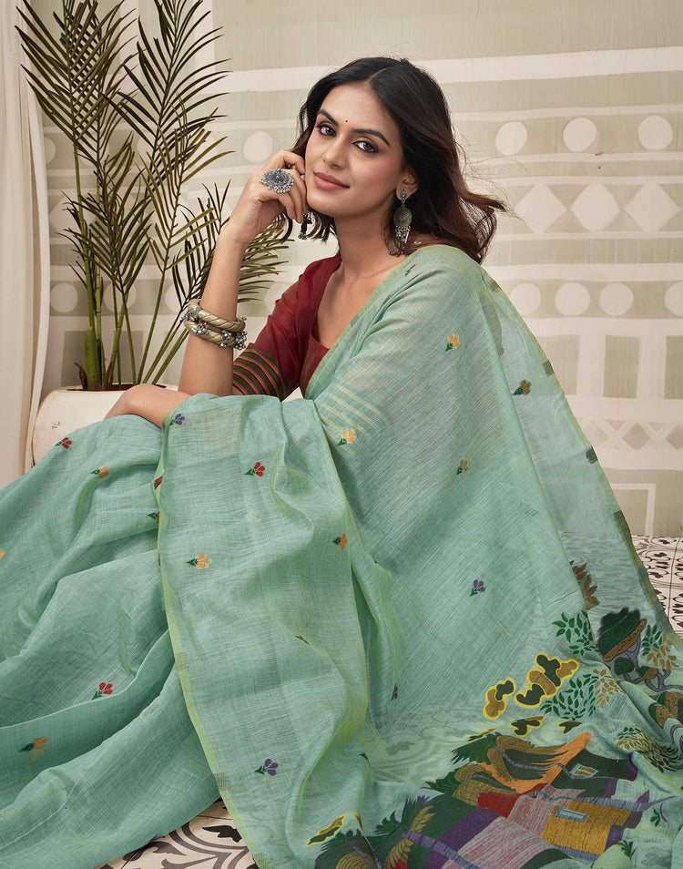 Dusty Mint Blue Chanderi Woven Saree