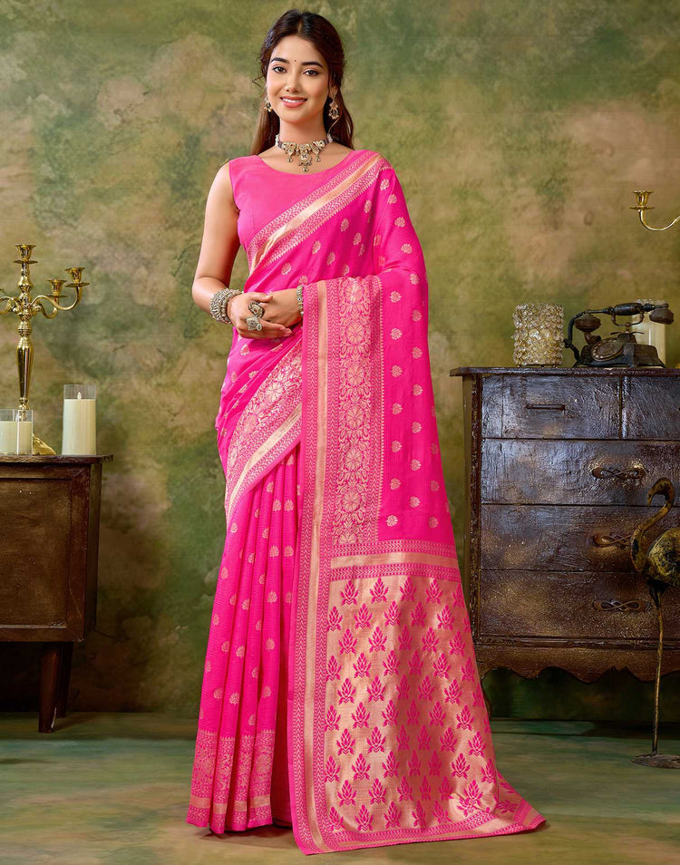 Pink Silk Woven Banarasi Saree