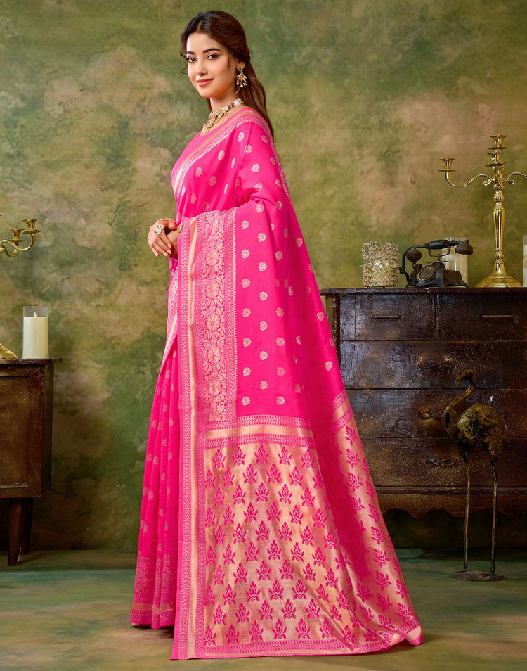 Pink Silk Woven Banarasi Saree