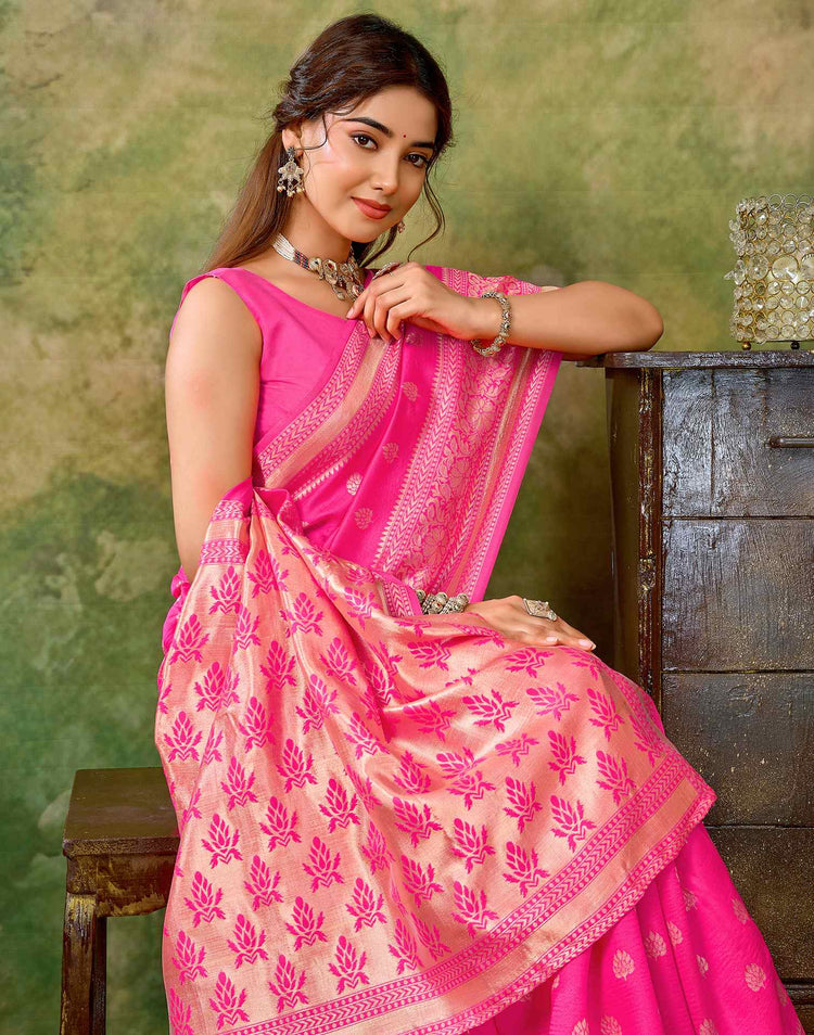 Pink Silk Woven Banarasi Saree