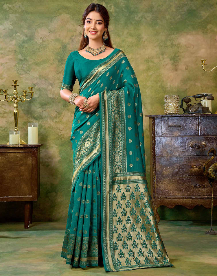 Teal Green Silk Woven Banarasi Saree