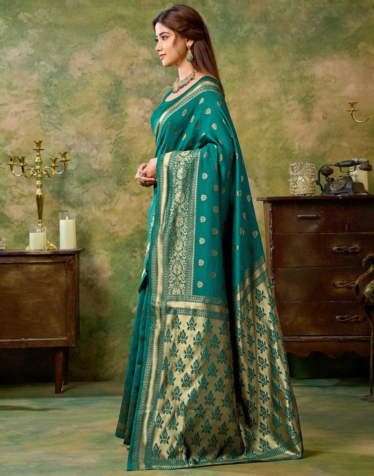 Teal Green Silk Woven Banarasi Saree