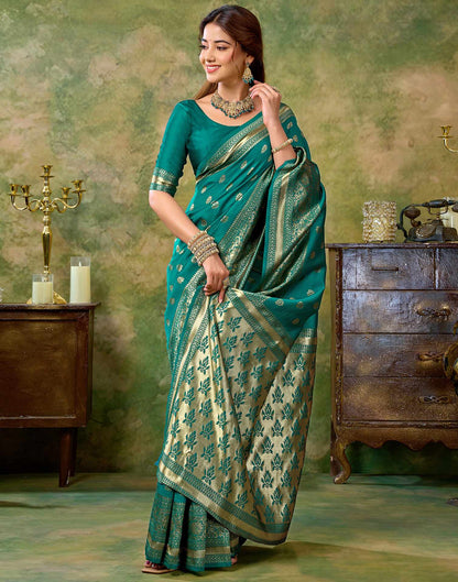 Teal Green Silk Woven Banarasi Saree