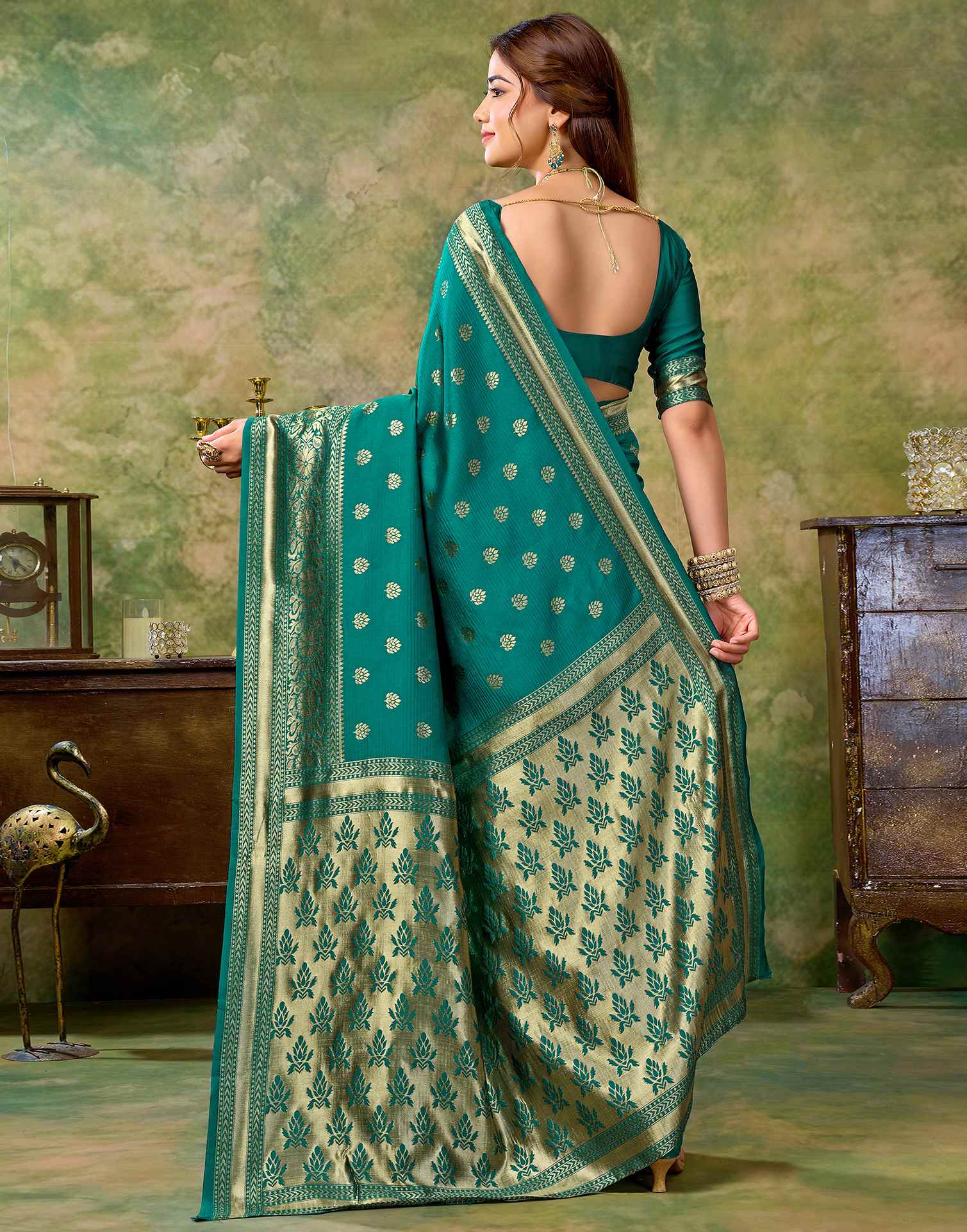 Teal Green Silk Woven Banarasi Saree