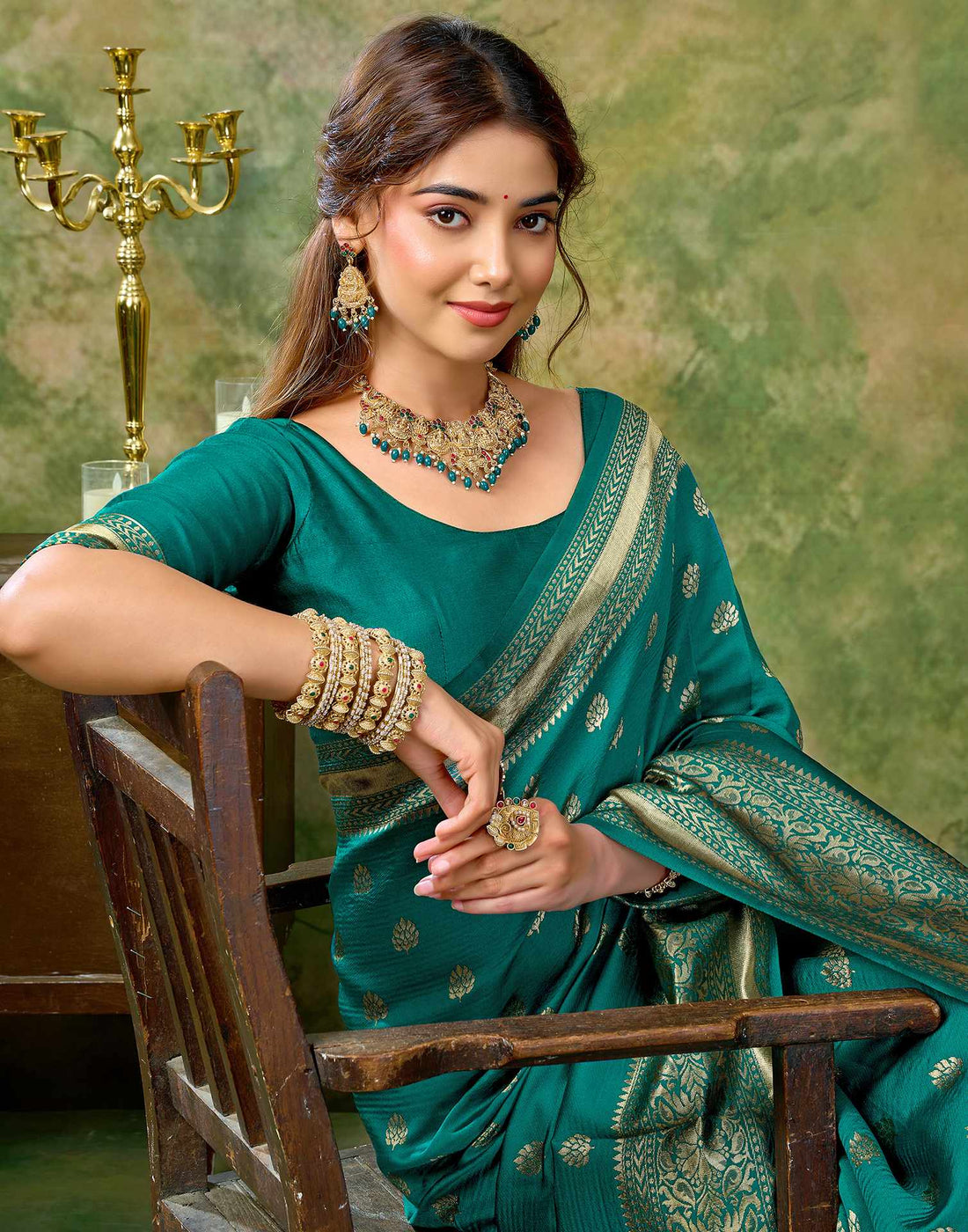 Teal Green Silk Woven Banarasi Saree