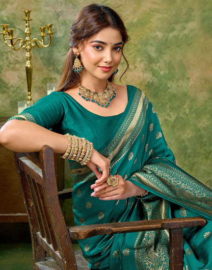 Teal Green Silk Woven Banarasi Saree