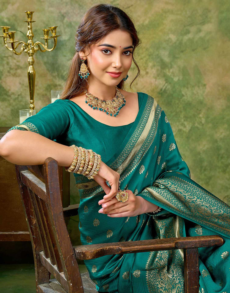 Teal Green Silk Woven Banarasi Saree