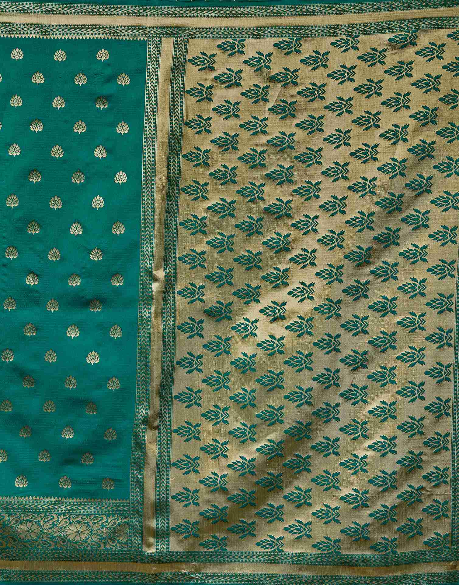 Teal Green Silk Woven Banarasi Saree