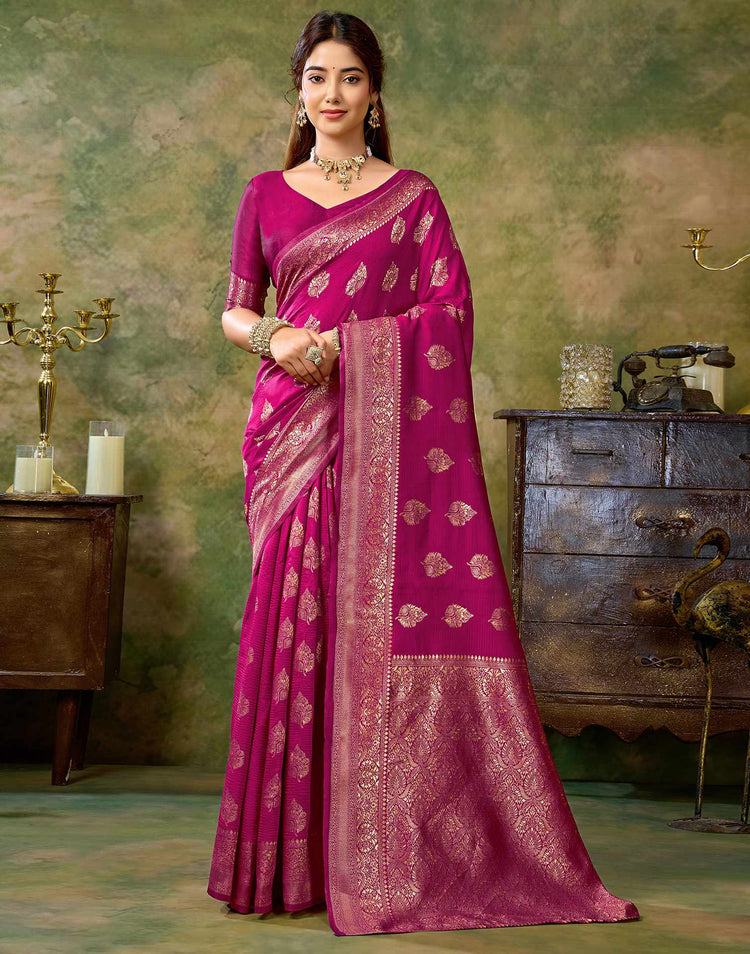 Rani Pink Silk Woven Banarasi Saree