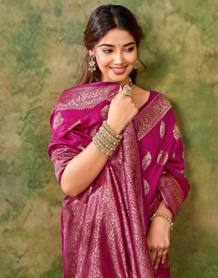 Rani Pink Silk Woven Banarasi Saree