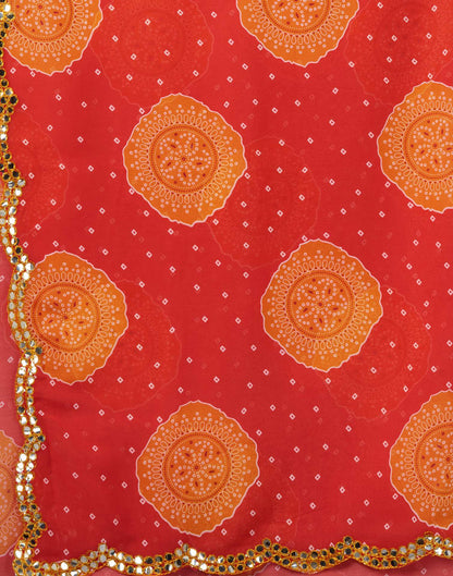 Coral Red Georgette Printed Bandhani Saree