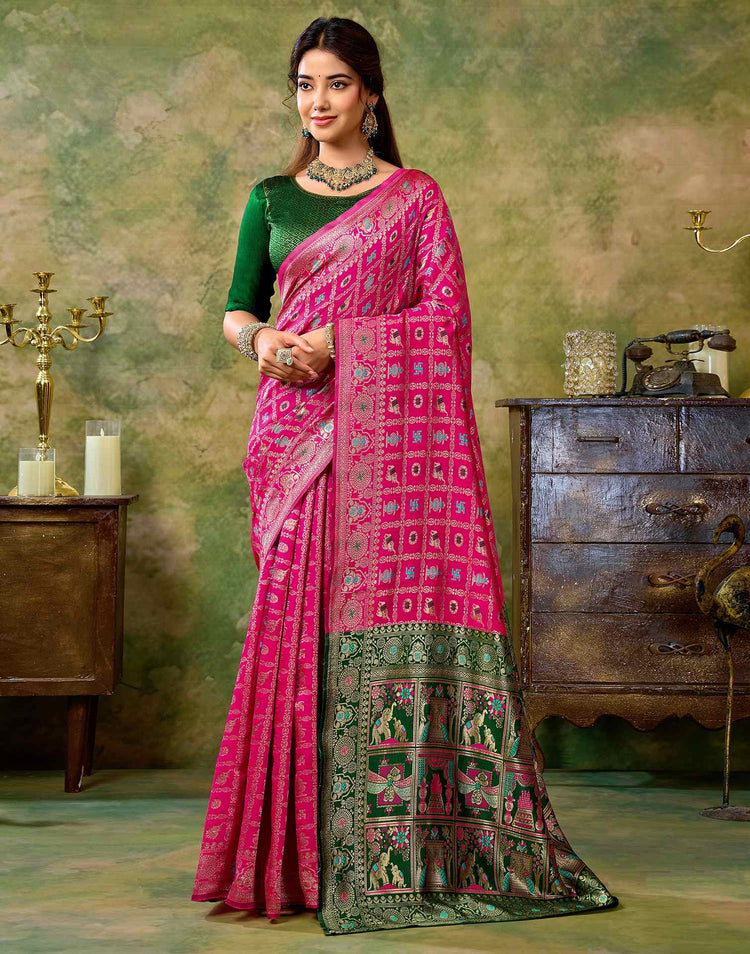 Rani Pink Silk Woven Patola Saree