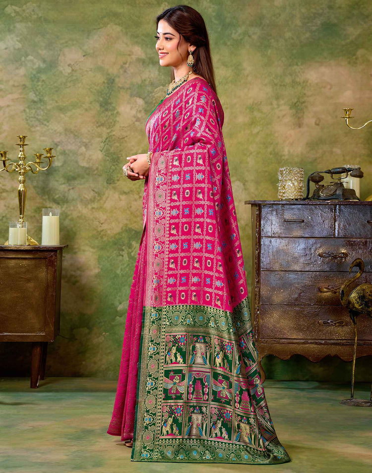 Rani Pink Silk Woven Patola Saree