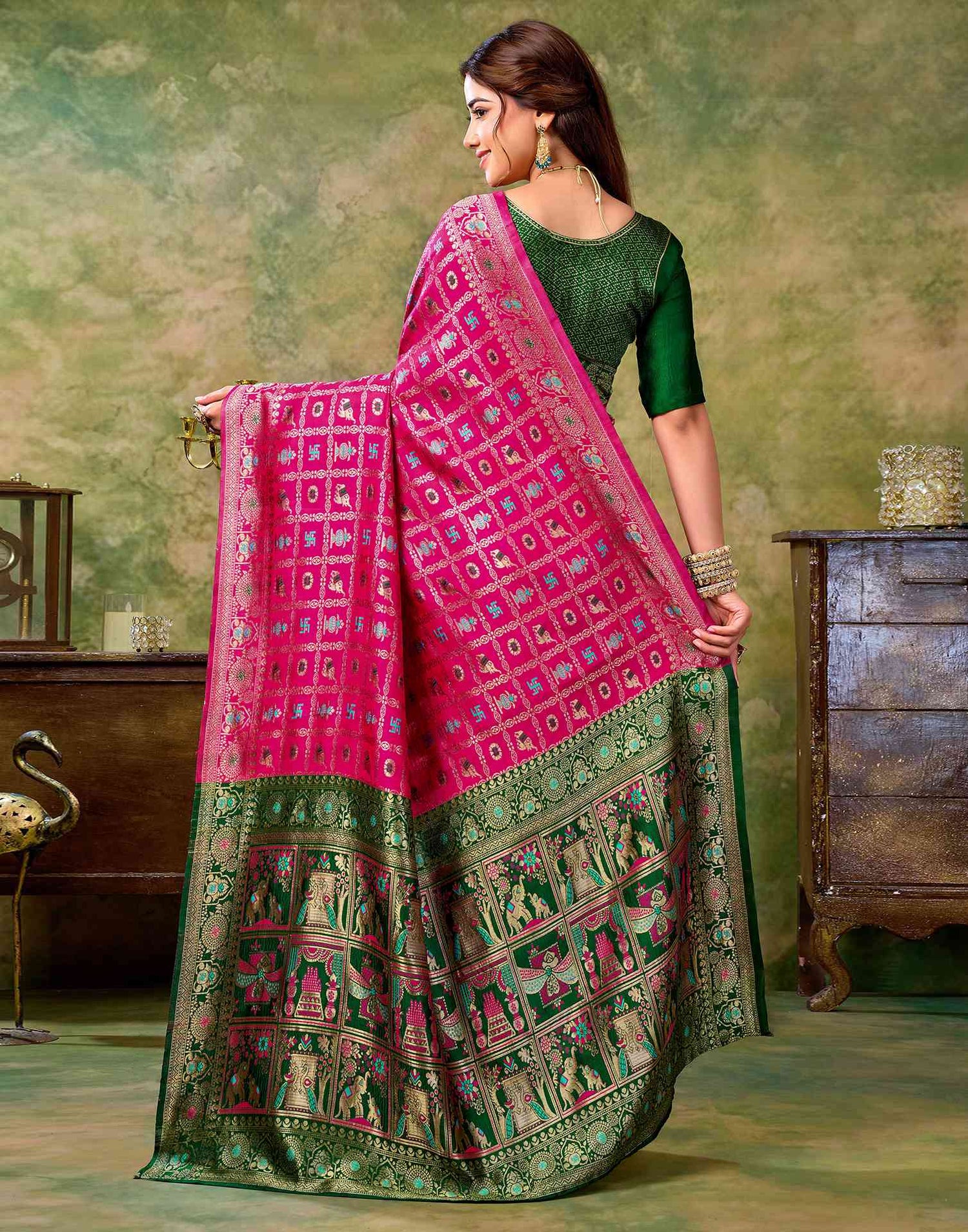 Rani Pink Silk Woven Patola Saree