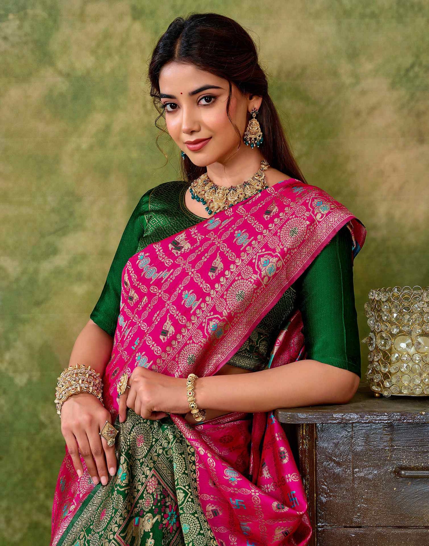 Rani Pink Silk Woven Patola Saree