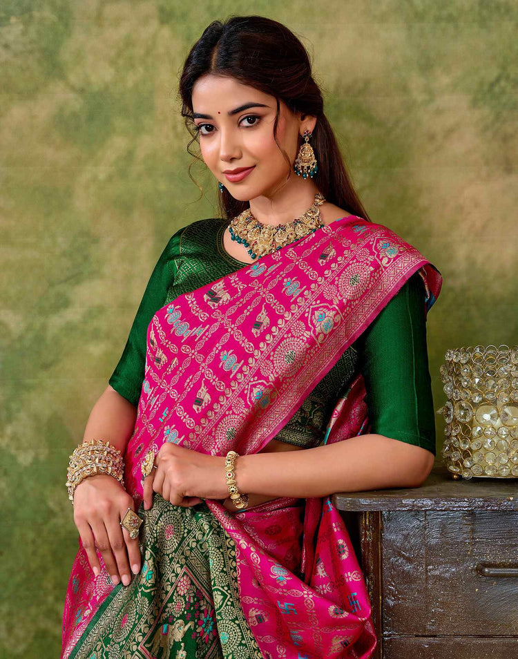 Rani Pink Silk Woven Patola Saree