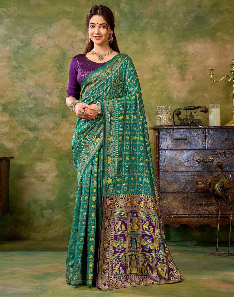 Teal Green Silk Woven Patola Saree