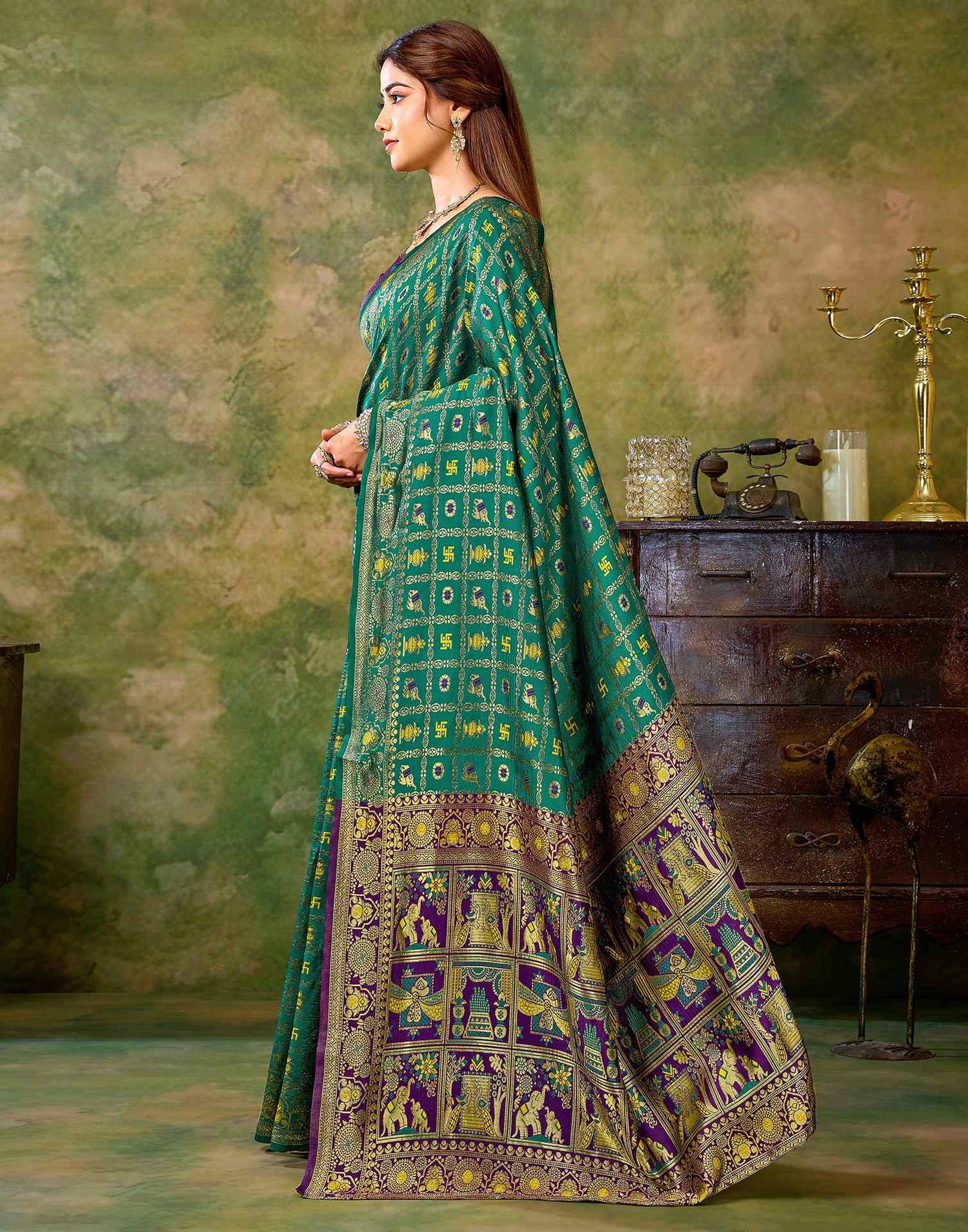 Teal Green Silk Woven Patola Saree