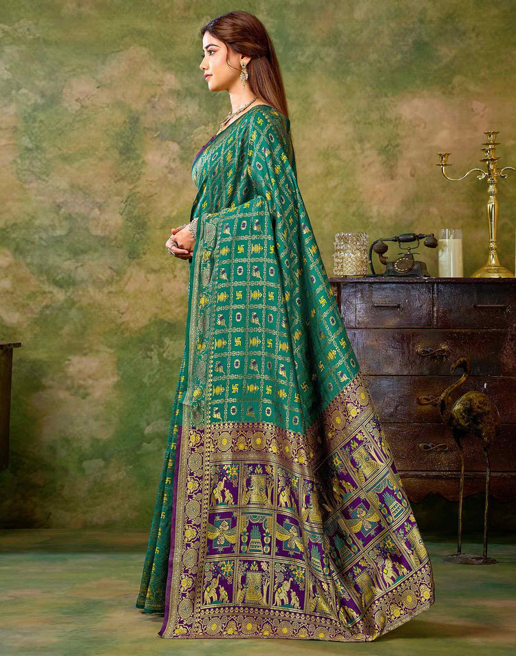 Teal Green Silk Woven Patola Saree