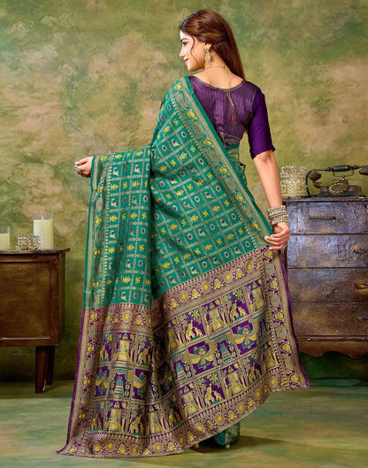 Teal Green Silk Woven Patola Saree