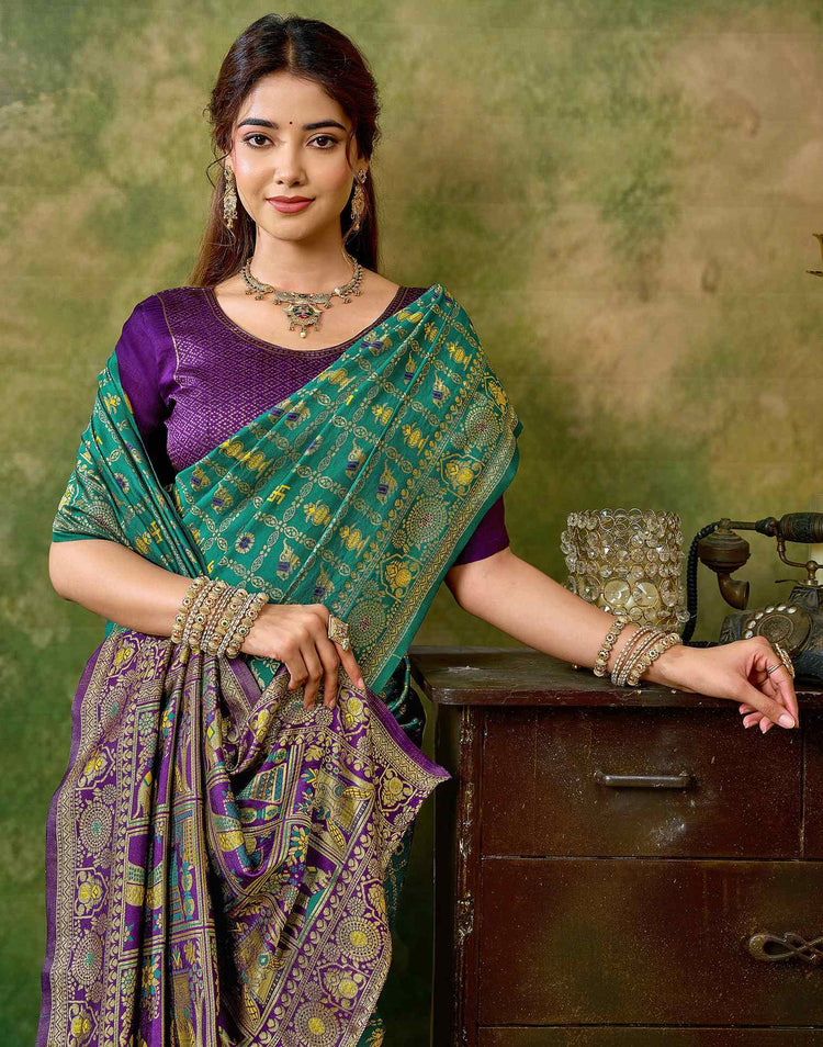 Teal Green Silk Woven Patola Saree