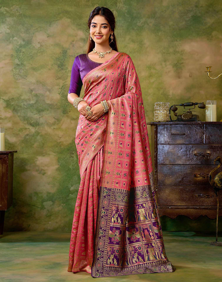 Rose Pink Silk Woven Patola Saree